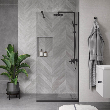 Душевая перегородка, ограждение Reflexion RX200100CBL-13 Walk in 200x100см, прозрачное закаленное стекло 8мм, черный профиль