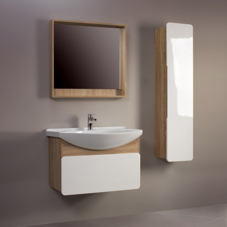 Тумба под умывальник Belux подвесная Чезаро 65-01 Белый глянцевый/Дуб сонома светлый