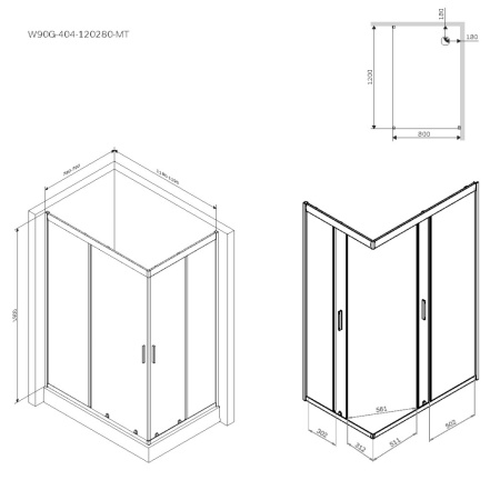 W90G-404-120280-MT Gem Twin Slide 120x80. Душевое ограждение AM.PM,120x80, профиль мат хром, стекло прозрачное