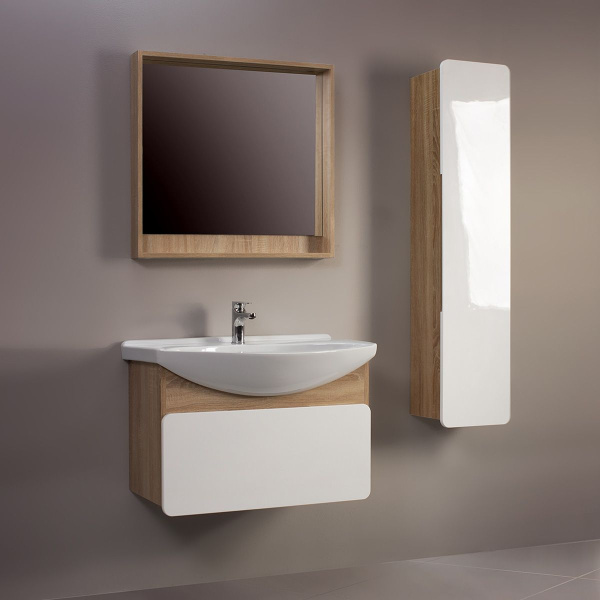 Тумба под умывальник Belux подвесная Чезаро 65-01 Белый глянцевый/Дуб сонома светлый