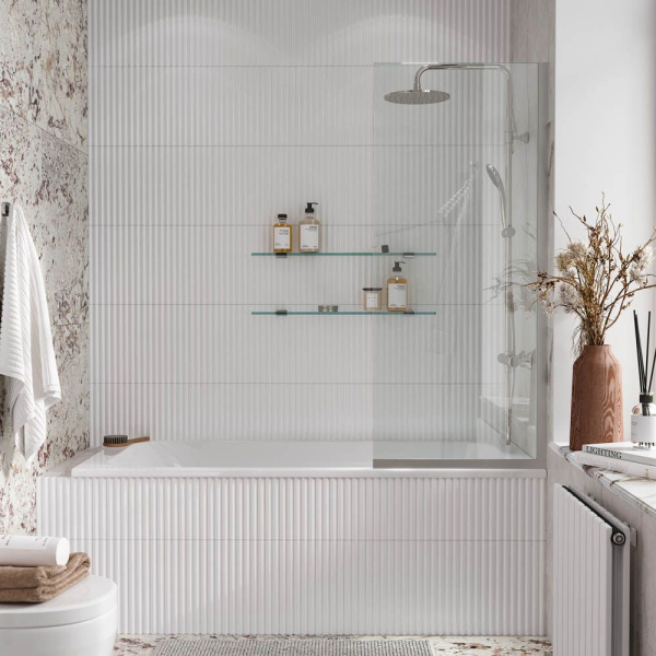 Стеклянная перегородка, шторка на борт ванны Reflexion RX14060CСR-08 140х60см фиксированная, прозрачное закаленное стекло 8мм, хромированный профиль