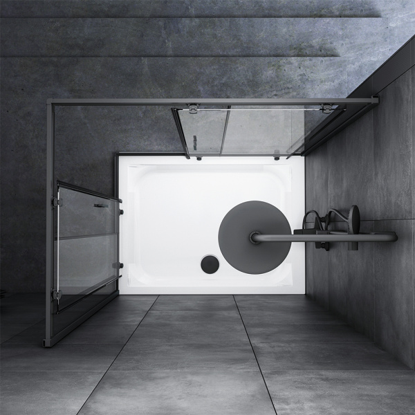 W90G-404-120290-BT Gem Twin Slide 120x90. Душевое ограждение AM.PM,120x90, профиль черный мат., стекло прозрачное