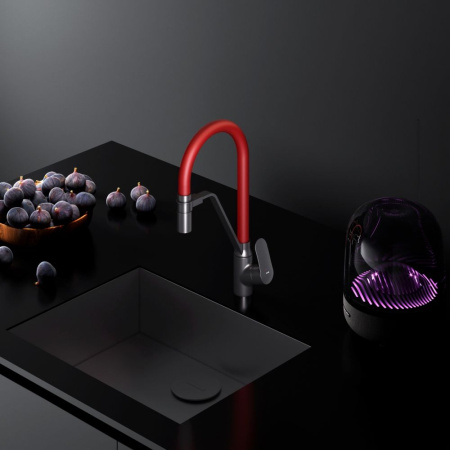 F8007828_xxx Like, Смеситель для кухни AM.PM с каналом для питьевой воды и гибким изливом, черн., красный