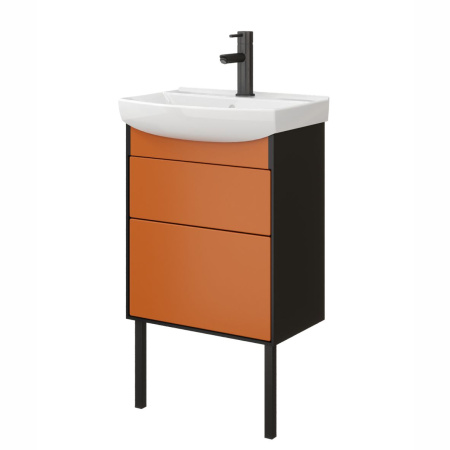 Тумба под умывальник Belux Клермонт напольная 50-02 Черно-медный матовый / Лён антрацит