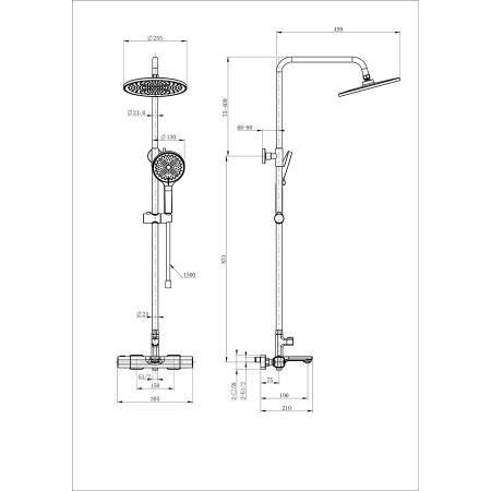 Душевая система с термостатом WONZON & WOGHAND, Черный матовый (WW-C3011-A-MB)