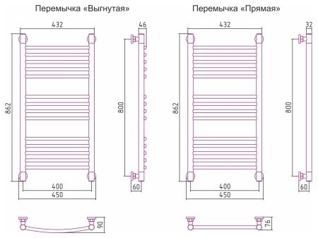 Полотенцесушитель Сунержа Богема+ 800x400 Без покрытия, выгнутая перемычка 00-0221-8040