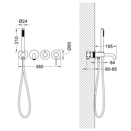 Встраиваемый смеситель для ванны TIMO Saona 2314/18YSM, черное золото