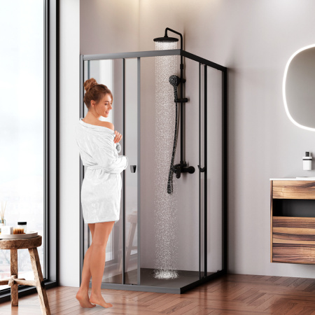 W87G-403-12090-BT Sunny Душевое ограждение AM.PM прямоугольн, раздвижн двери 120x90 черный,стекло прозрачное