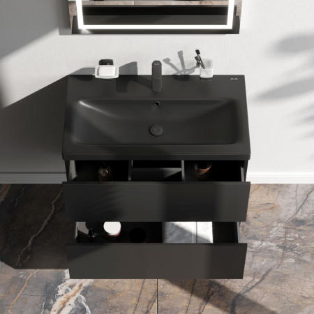 M90FHX07522BM Gem База под раковину AM.PM, подвесная, 75 см, 2 ящика push-to-open, черный матовый