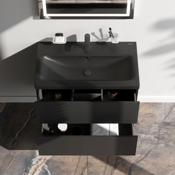 M90FHX07522BM Gem База под раковину AM.PM, подвесная, 75 см, 2 ящика push-to-open, черный матовый