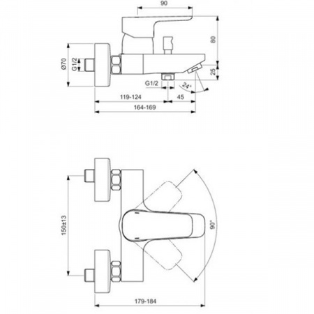 Смеситель для ванны с душем Ideal Standard Ceraplan III B0718AA