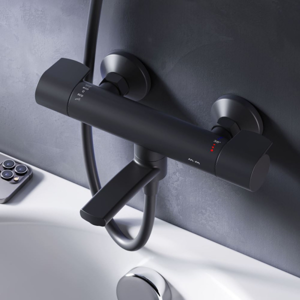 F85A50022 X-Joy, Смеситель для ванны и душа AM.PM с термостатом, черный