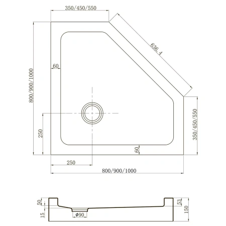 Душевой поддон Veconi Tezeo acrylic TZ53B, 900x900x150, акрил, черный, TZ53B-90-C5