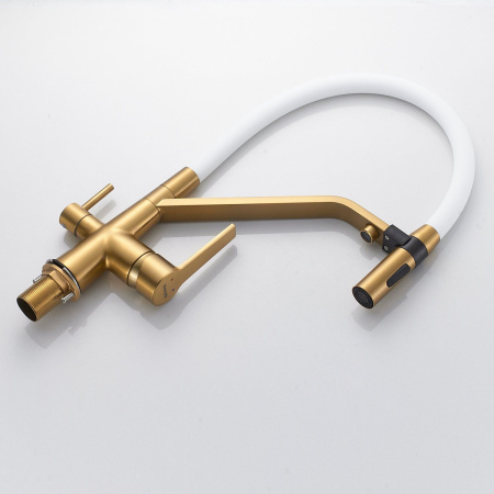 Смеситель для кухни с гибким изливом и подключением фильтра Shevanik S278G, золотой сатин