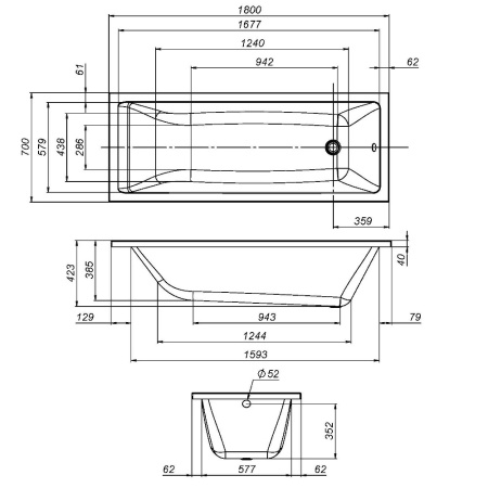 W93A-180-070W-A Gem, Ванна акриловая AM.PM 180x70 см
