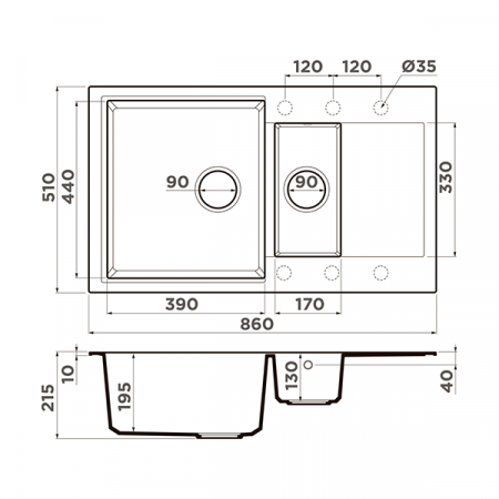 Кухонная мойка Omoikiri Daisen 86-2-DC Artgranit темный шоколад 4993476