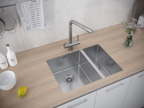 Мойка Paulmark GERBERG 59/2S UNI PM225944-BSL 440х590х200 мм, нержавеющая сталь, брашированная нержавеющая сталь