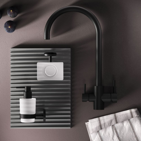 F85B07722 X-Joy S, Смеситель для кухни AM.PM с С-изливом с каналом для питьевой воды, черный