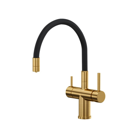 Смеситель Reflexion Lago RX9902GD для кухни с гибким изливом и подключением к фильтру, брашированное золото