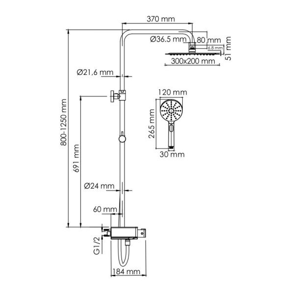 Душевая система WasserKRAFT A113.069.127.CH Thermo с термостатическим смесителем