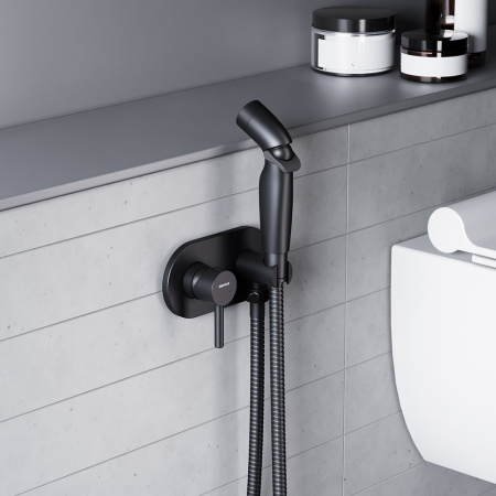 212000300 Option Смеситель Damixa монтируемый в стену, с гигиеническим душем, чёрный