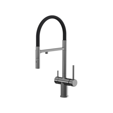 Смеситель Reflexion Lago RX9901BL для кухни с гибким изливом и подключением к фильтру, оружейная сталь