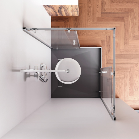 W87G-403-9090-MT Sunny Душевое ограждение AM.PM квадратное, раздвижн двери 90x90 серебро,стекло прозрачное