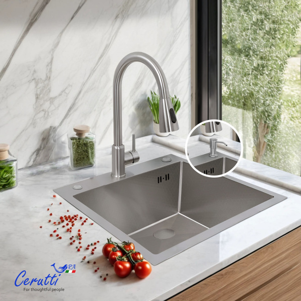 Мойка GLORIA50 nano embos (матовый хром) кухонная из нержавеющей стали (500х500х220) Ceruttispa