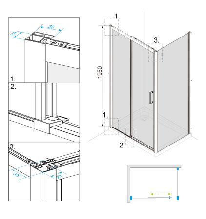 Душевой уголок Roxen Caspia 55060-120B 120x80, прозрачное стекло/профиль черный