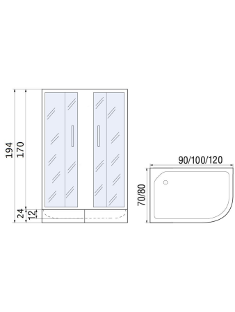 Душевой уголок River DON 120/80/24 MT L без поддона