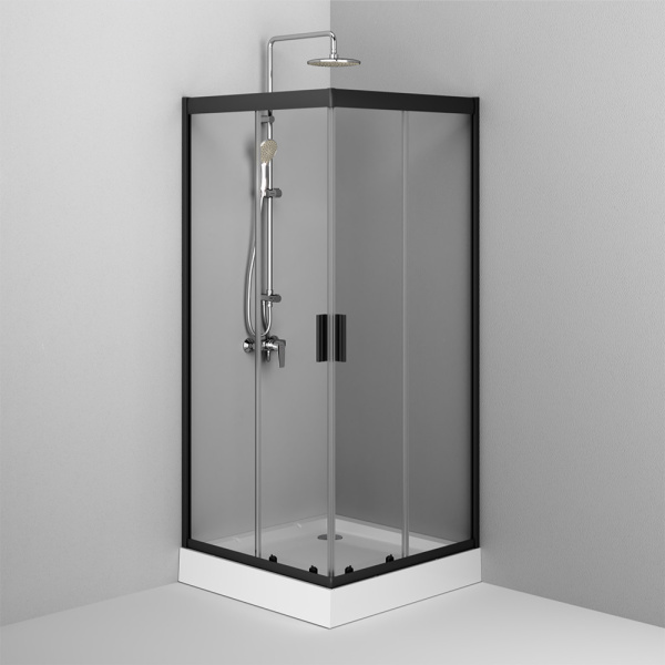 W90G-403-090BT Душевое ограждение AM.PM Gem Square Slide 90x90 стекло прозрачное, профиль черный матовый