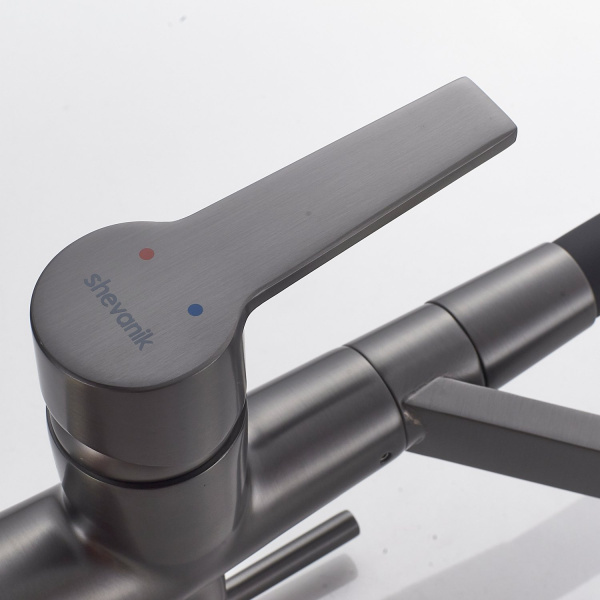 Смеситель для кухни с гибким изливом и подключением фильтра Shevanik S278T, оружейная сталь