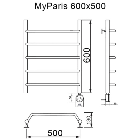 Полотенцесушитель электрический MYFREA My Paris 60/50 правый тэн