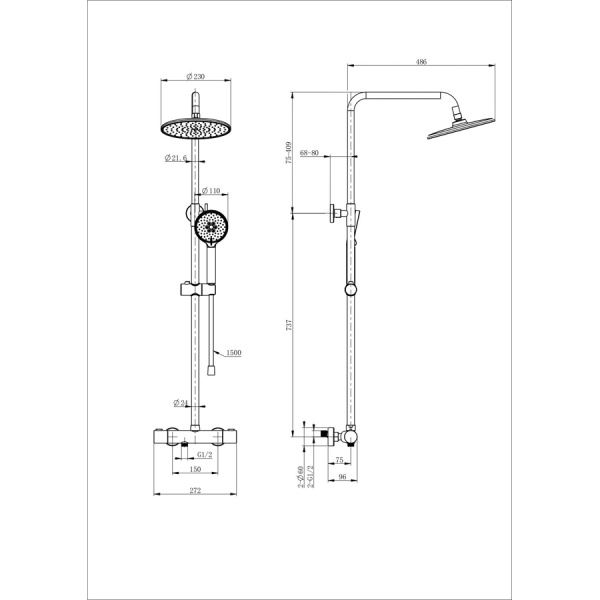 Душевая система с термостатом WONZON & WOGHAND, Хром (WW-B3047-A-CR)