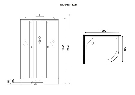 Душевая кабина Niagara Eco E120/80/13L/MT (120х80х215) низкий поддон(13см),стекло матовое,3 места