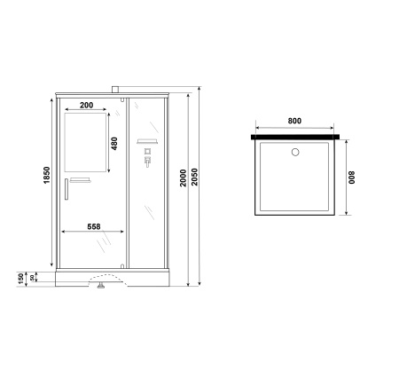 Душевая кабина Niagara Standart ST80/15Q/BL/BK (80х80х200) квадрат,поддон 15см,распашная,проф.черный,без крыши