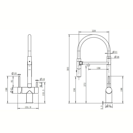 Смеситель Reflexion Lago RX9901BL для кухни с гибким изливом и подключением к фильтру, оружейная сталь