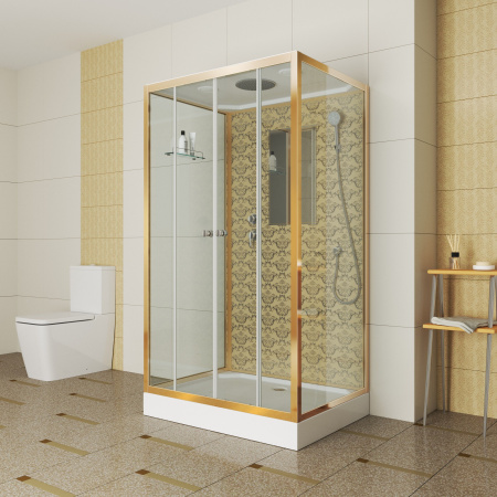 Душевая кабина Niagara Luxe NG-7772QG (120x90х210) низкий поддон(15см),дверь раздвижная,стенки золото,4 места