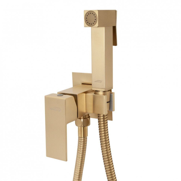 Смеситель встраиваемый с гигиеническим душем Hansberge H3077 Золото матовый