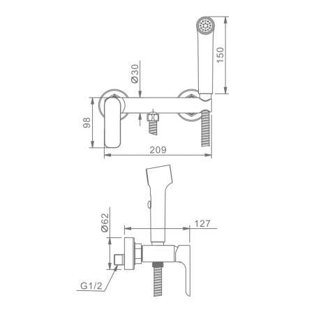 Гигиенический душ со смесителем Raglo R03.51, хром