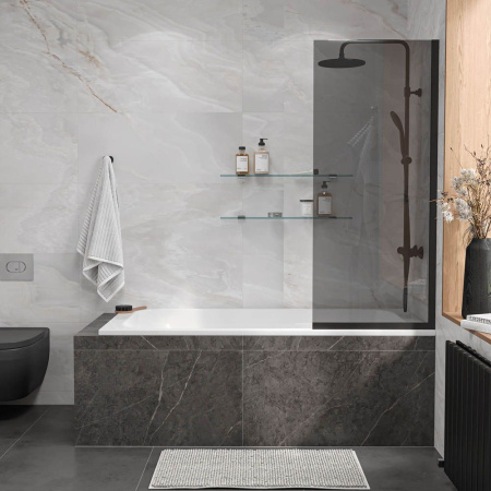 Стеклянная перегородка, шторка на борт ванны Reflexion RX14060TBL-05 140х60см фиксированная, тонированное закаленное стекло 8мм, черный профиль