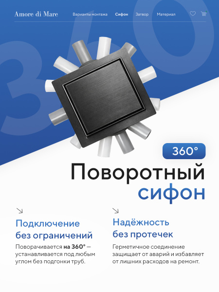 Трап для душа Amore di Mare Picco SD-15GM, 150х150 мм, оборачиваемый под плитку, оружейная сталь