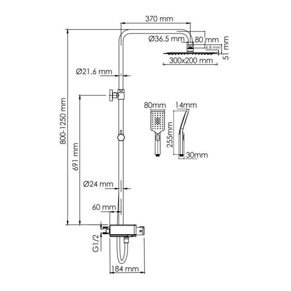 Душевая система WasserKRAFT A113.069.126.CH Thermo с термостатическим смесителем