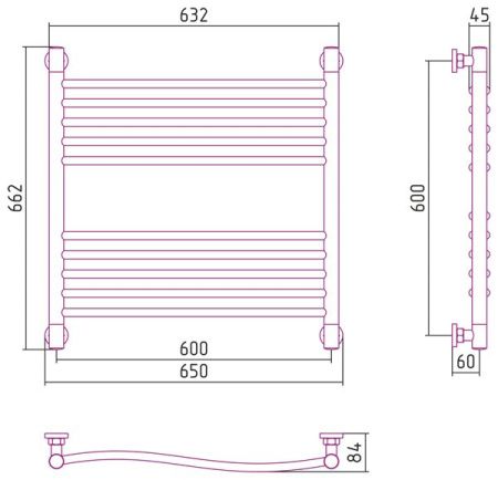 Полотенцесушитель Сунержа Флюид+ 600х600 00-0222-6060