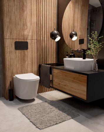 AQM2001 Унитаз подвесной с сиденьем SoftClose, технология смыва Rimless, скрытый крепеж. 515x355x365