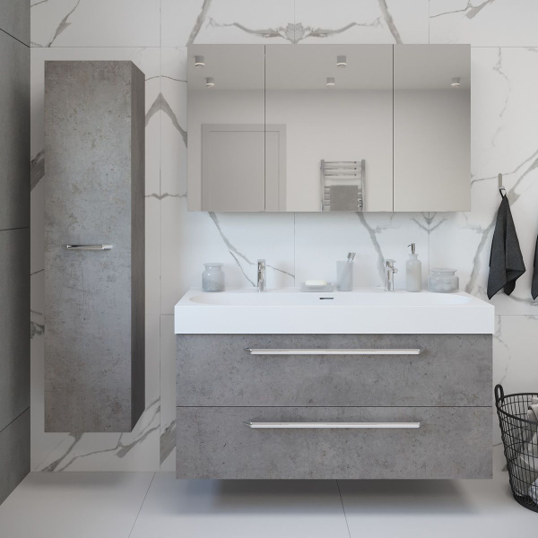 Тумба под умывальник Belux подвесная Стокгольм 120-02 Бетон Чикаго светло-серый