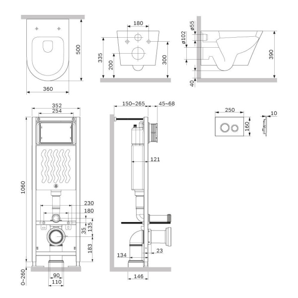 IS110138.741701 ErgoFit Инсталляция с клавишей L черн мат с подвесным унитазом  SenseFlashClean с сиденьем