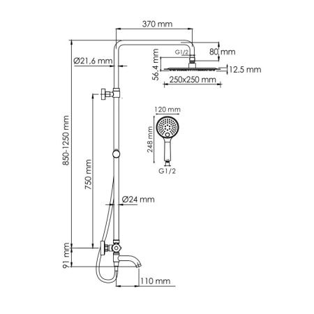 Душевая система WasserKRAFT A188.256.207.PG Thermo с термостатическим смесителем