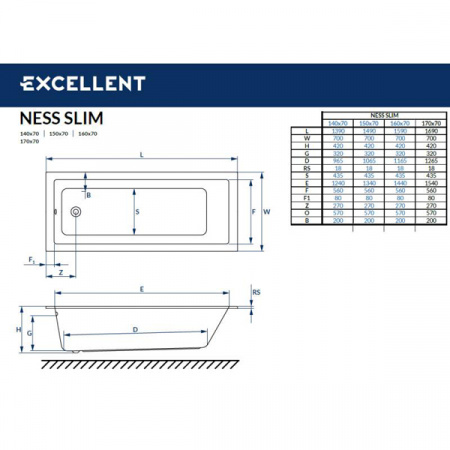 Акриловая ванна Excellent Ness Slim 170x70 SLIMNESS170WH