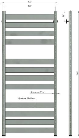 Полотенцесушитель водяной Stinox Napoli Luxe 500x1200, нижнее подключение, черный матовый, 1" НР (наружная резьба), 12 перекладин